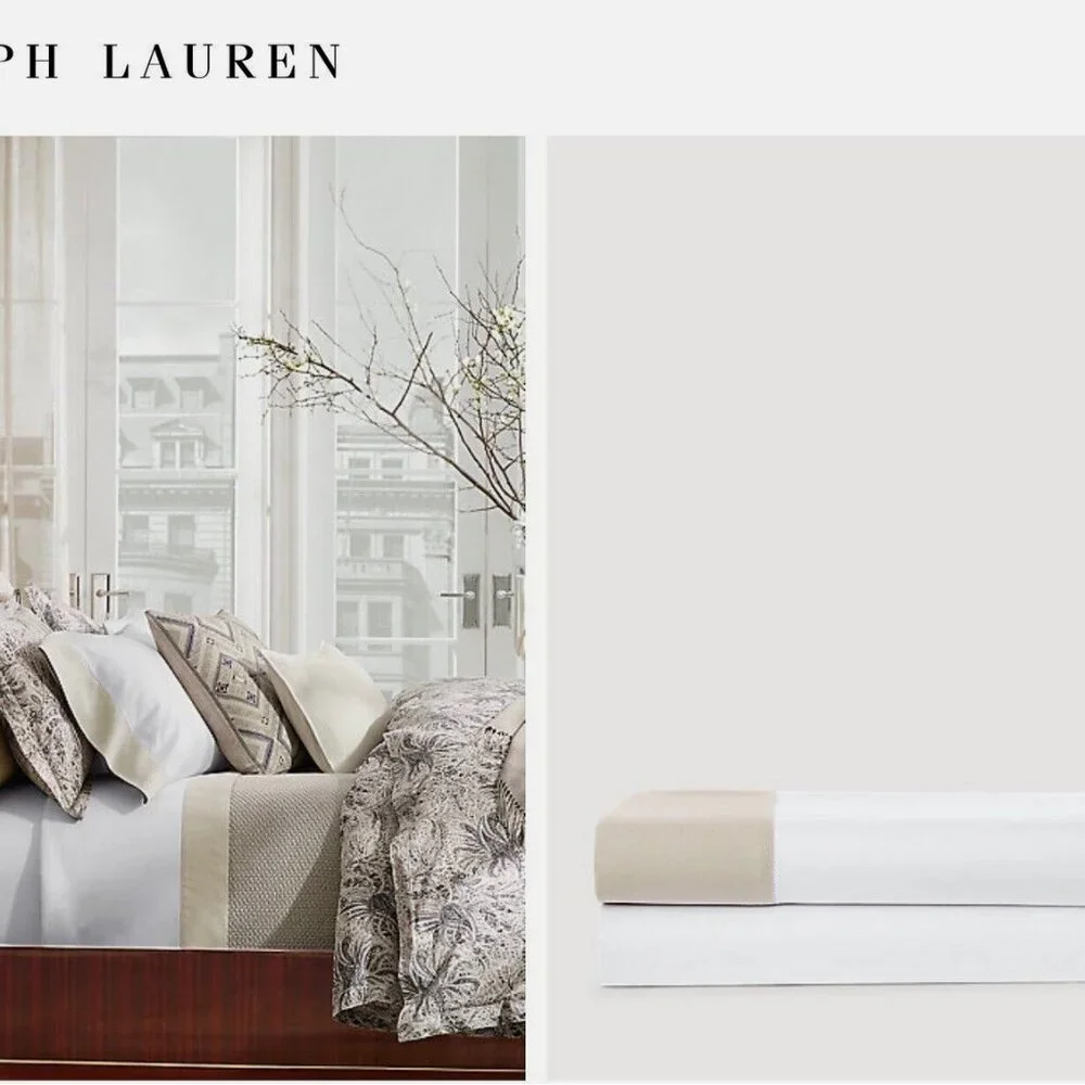 Ralph Lauren Dover Street Pique Border Sateen Ashmont Gray King Flat Sheet
